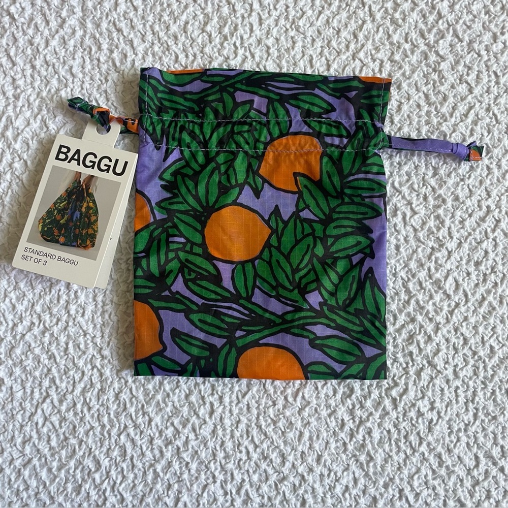 NWT Baggu Drawstring Pouch Orange Tree Periwinkle